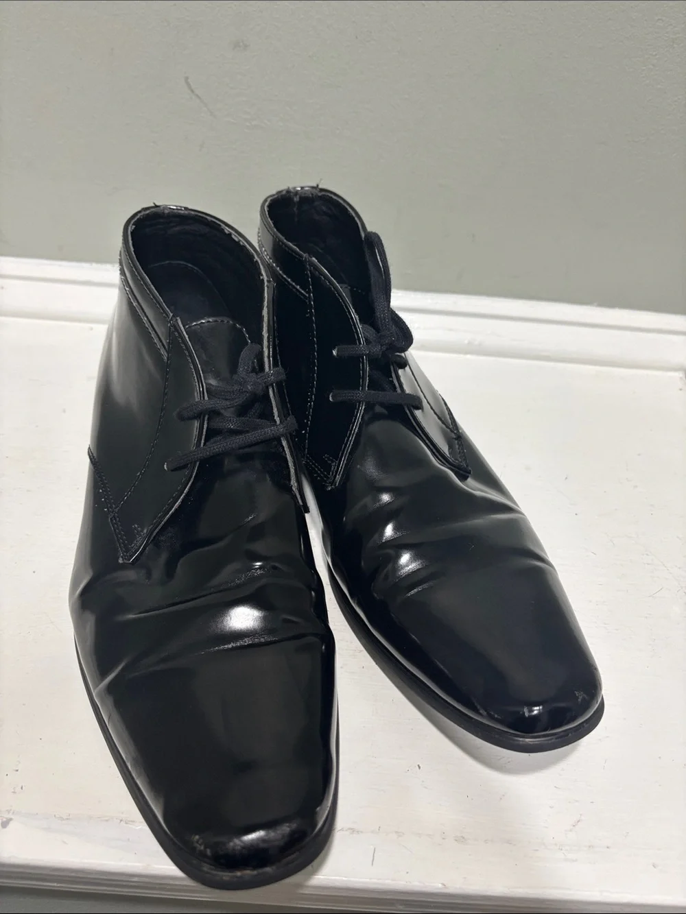 Calvin Klein Black Patent Leather Lace-Up Chelsea Dress Boots-size 10.5